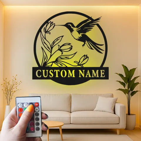 Personalized Hummingbird Metal Sign | LED Light Wall Art | Custom Nature Decor for Home & Office | Bird Lover Gift alternate view