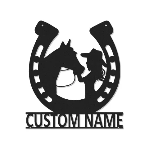 Panneau LED personnalisé avec cheval et fille | Art mural en métal en fer à cheval personnalisé | Décor équestre pour la chambre du cavalier | Cadeau pour amoureux des chevaux