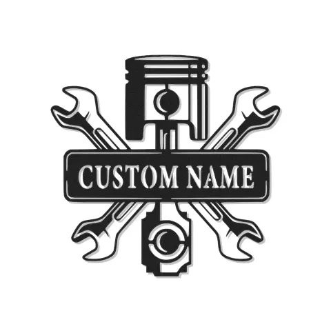 Personalized Mechanic Garage Sign | LED Metal Wall Art with Piston & Wrenches | Custom Automotive Decor for Car Enthusiasts