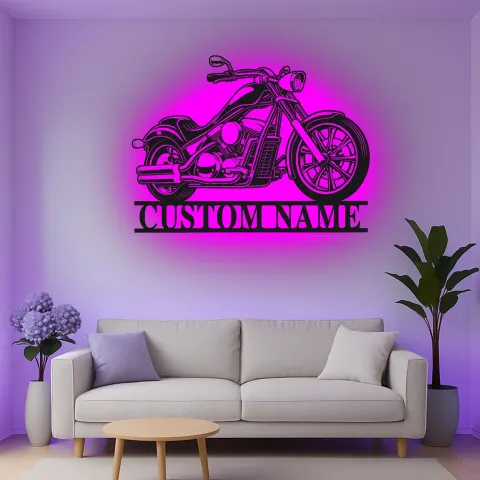 Vista alternativa de Cartel de metal LED personalizado de motocicleta para entusiastas de las motos, decoración de garaje o man cave