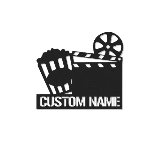 Panneau de Théâtre à Domicile Personnalisé | Décor de Cinéma LED | Art mural en métal Panneau de Clap de Film Personnalisé | Cadeau pour Amoureux du Cinéma