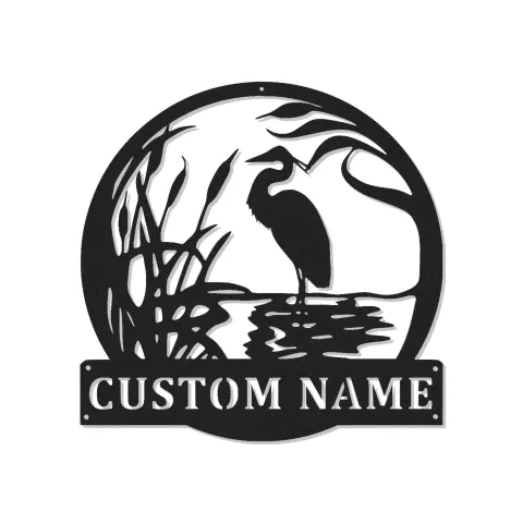 Arte da parete in metallo LED a forma di airone | Insegna con nome personalizzata per casa al lago e cabina | Decorazione naturale personalizzata | Regalo fauna Japandi