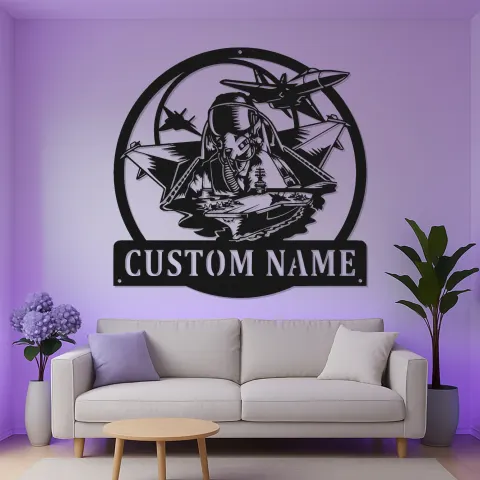Vista alternativa de Letrero de piloto de caza personalizado | Arte metálico LED personalizado | Decoración mural de aviación para aviadores y regalo militar