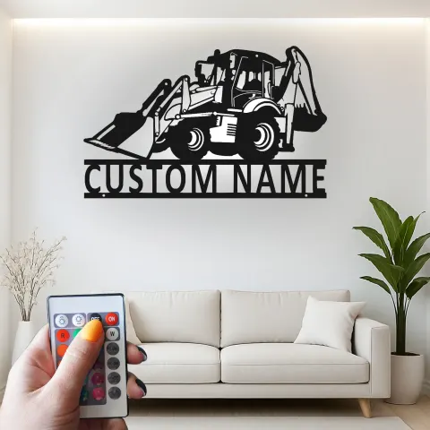 Vista alternativa di Insegna in metallo LED personalizzata per escavatore - Regalo per lui, decorazione per garage o laboratorio 2