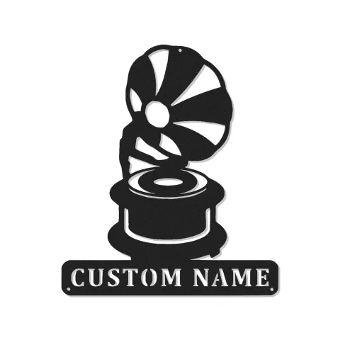 Personalisierte Vintage Phonograph LED Licht Metall-Wandkunst Geschenk für Musikliebhaber, Retro-Wohnzimmer-Dekor