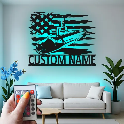 Custom Submarine Metal Sign | Personalized Navy LED Wall Art | Patriotic Veteran Home Decor | US Military Gift alternate view