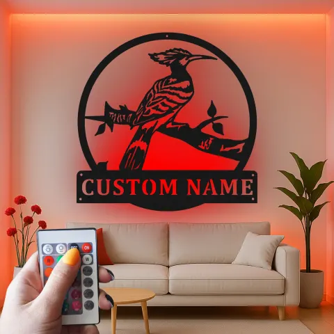Vue alternative de Décoration murale en métal personnalisée de l'oiseau huppe avec rétroéclairage LED