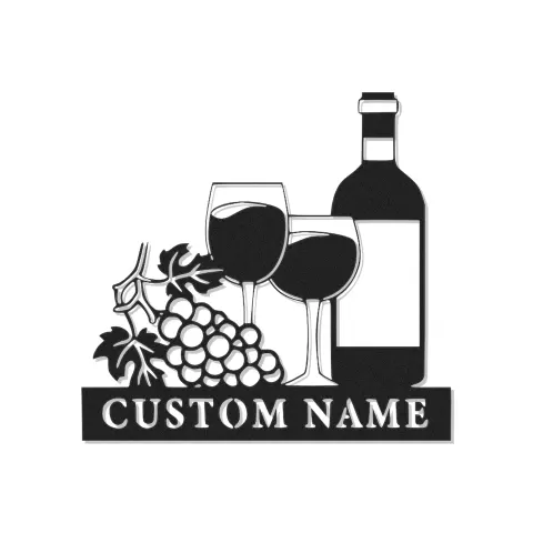 Décoration murale en métal personnalisée avec bouteille de vin et verres en rétroéclairage - Cadeau pour les amateurs de vin, décoration de cuisine ou de bar