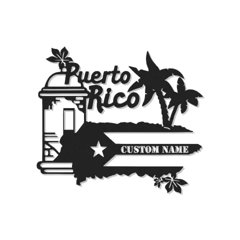 Insegna LED Personalizzata Porto Rico | Arte Murale in Metallo Personalizzata con Palma dei Caraibi | Decorazione Boricua e Idea Regalo per l'Isola