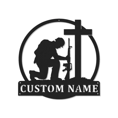 Gedenkschild für knienden Soldaten | Personalisierte LED-Metallwandkunst | Individuelles Militär-Tributgeschenk für Veteranen