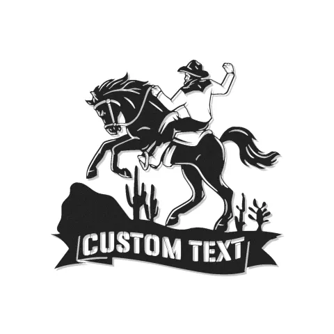Insegna in metallo LED personalizzata con cowboy su cavallo - Regalo western per lui - Decorazione rustica per ranch