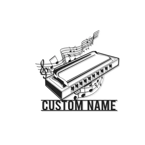 Cartel LED personalizado de armónica | Arte mural de metal para músicos | Decoración personalizada para sala de música | Regalo para amantes del blues