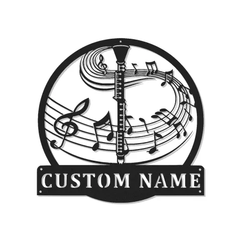 Cartel de metal personalizado de clarinete | Señal LED personalizada para estudio de música | Decoración de instrumentos cortada con láser | Regalo único para músico