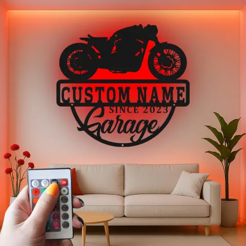 Personalisierte LED-beleuchtete Metall-Wandkunst für Motorräder – Ein Geschenk für Biker, Garagen-Dekor für Motorrad-Enthusiasten alternative Ansicht