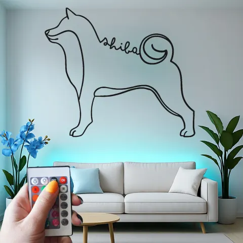 Vista alternativa de Arte de Pared LED de Shiba Inu | Silueta de Perro de Metal Personalizada | Regalo Minimalista de Decoración Japandi para Amantes de las Mascotas