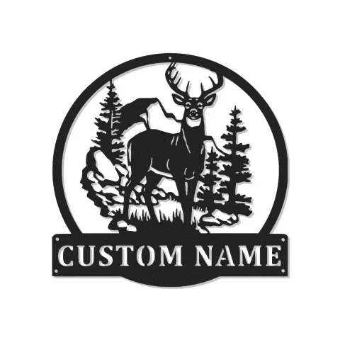 Insegna in metallo personalizzata con luce LED per cervo - Regalo personalizzato per cacciatori - Decorazione per cabine rustiche