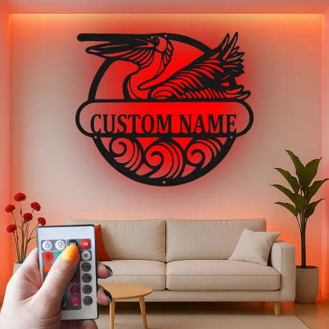 Custom Pelican Led Light Metal Wall Art Coastal Home Gift Personalized Beach House Decor alternate view