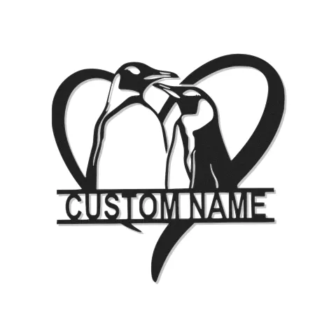 Panneau LED Couple de pingouins | Décoration murale en métal personnalisée | Cadeau d’anniversaire personnalisé pour chambre