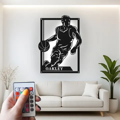 Custom Basketball Player Led Light Metal Wall Art Personalized Sports Gift for Athletes Game Room Decor alternate view