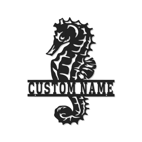 Custom Seahorse Metal Sign with LED | Personalized Nautical Wall Art | Beach House & Coastal Home Decor Gift