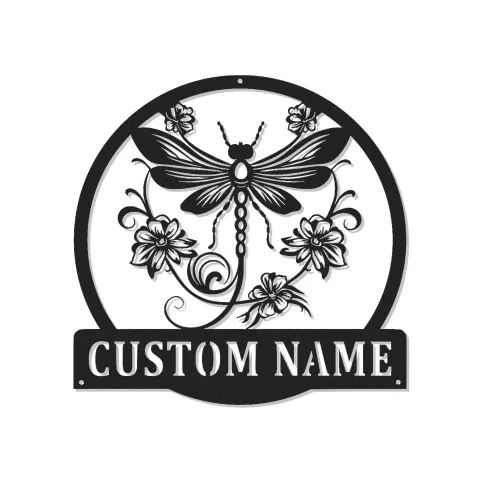 Décoration murale en métal personnalisée Libellule et Fleurs avec Rétroéclairage LED Cadeau pour Amoureux de la Nature Décor de Chambre ou de Jardin