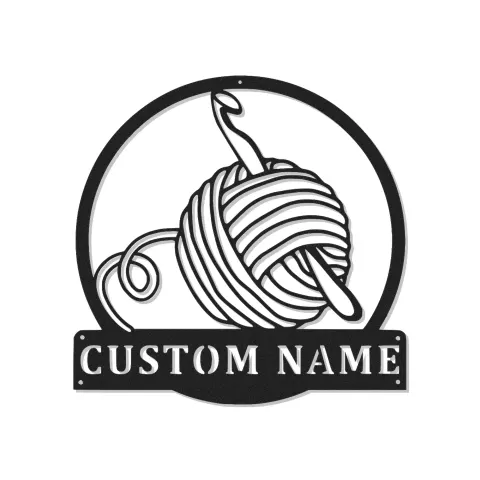 Custom Yarn and Crochet Hook Led Light Metal Wall Art Knitting Gift for Crafters Craft Room Decor