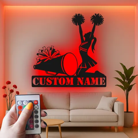 Vista alternativa de Cartel de metal personalizado con luz LED de animadora, regalo para atletas, decoración para habitación de adolescentes o deportes