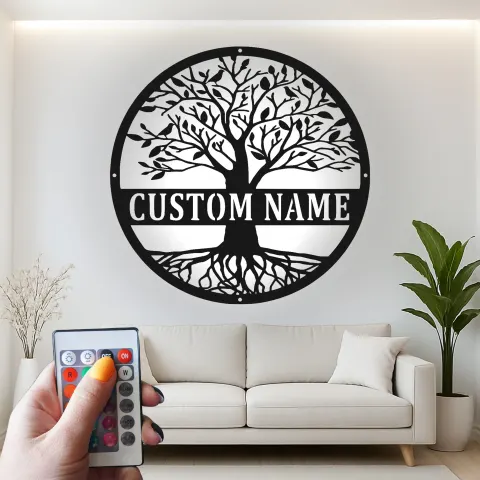 LED Tree of Life Wall Art | Personalized Family Name Sign | Custom Metal Decor for Entryway | Housewarming Gift for Couples alternate view