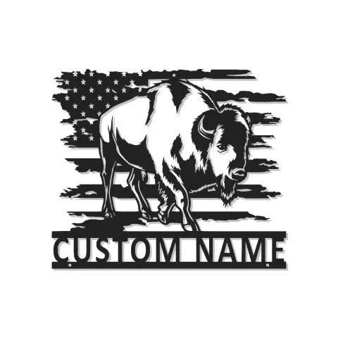 Custom Bison American Flag Led Light Metal Wall Art Personalized Patriotic Gift Rustic Home Decor