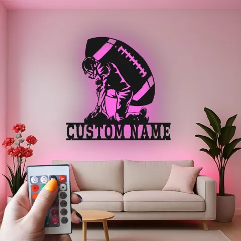 Personalisierte Fußballspieler-LED-Schild | Metall-Wandkunst für Teenagerzimmer | Sportlergeschenk | Sportler-Dekor alternative Ansicht