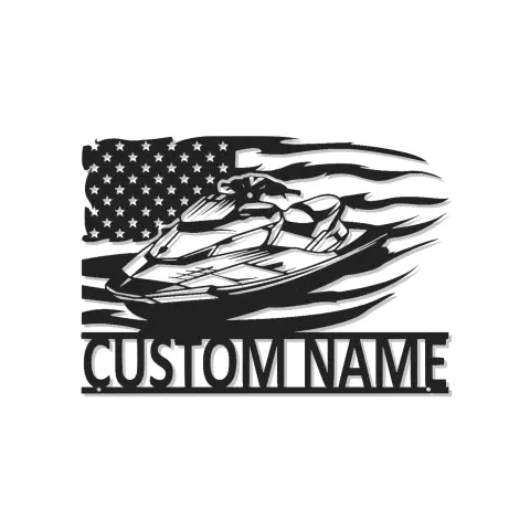 Decoración mural de metal personalizada de moto acuática con LED | Cartel con nombre personalizado para casa junto al lago | Regalo para amantes de la navegación y decoración de garaje