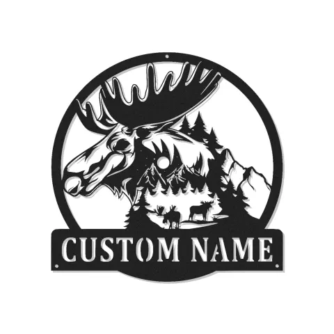 Insegna in metallo personalizzata con alce e LED | Arte da Parete Faunistica | Decorazione Rustica per Cabin e Lodge per case americane