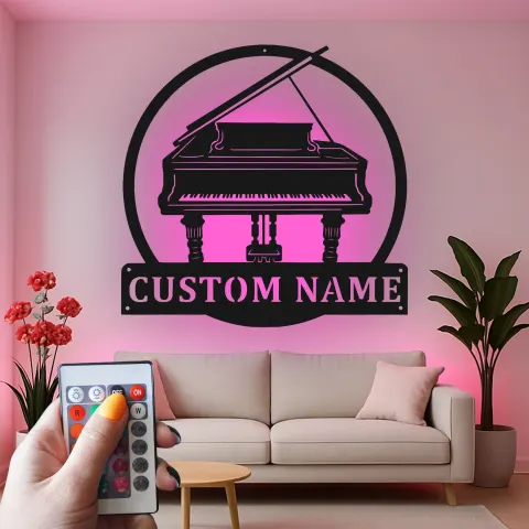 Grand Piano LED Wall Art | Custom Metal Name Sign | Personalized Musician Gift & Studio Decor alternate view