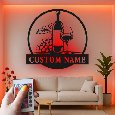 Personalisiertes LED-beleuchtetes Metallschild für Weinflasche und Glas – Geschenk für Weinliebhaber, Küche oder Bar Dekoration 1 alternative Ansicht