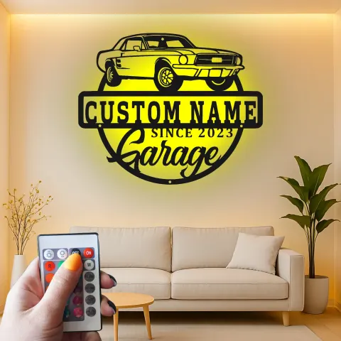 Individuelles LED-Schild für klassische Autos | Personalisierte Garagen-Dekoration | Illuminierte Kunst für Männerhöhlen | Vintage-Auto-Geschenk für Männer alternative Ansicht
