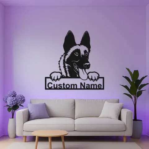 Vista alternativa de Cartel de metal pastor alemán personalizado | Decoración mural con nombre de perro personalizado | Decoración con retroiluminación LED para memorial de mascota en el hogar