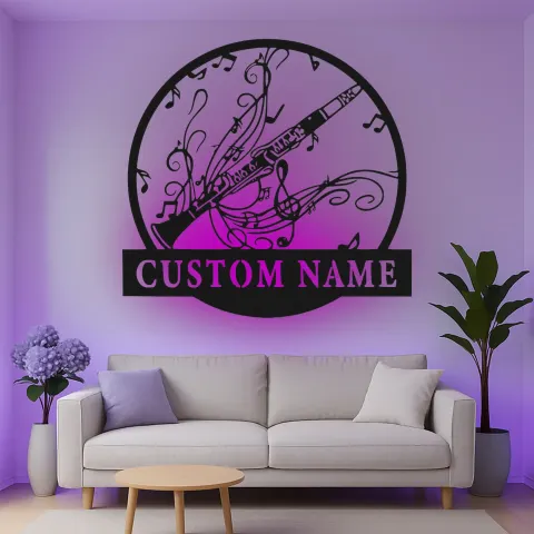 Vista alternativa de Cartel de metal LED de clarinete personalizado, regalo para músicos, decoración para salas de música