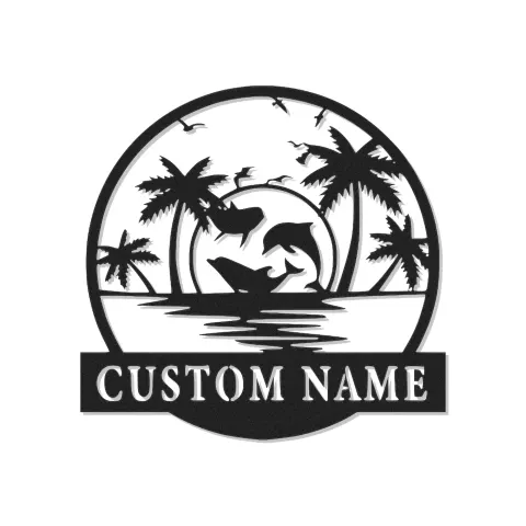 Cartel de metal personalizado con escena oceánica y luz LED, regalo para amantes de la playa, decoración tropical para la sala de estar