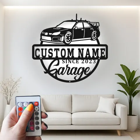 Vista alternativa de Cartel LED de Garaje Personalizado | Decoración Mural de Metal para Automovilistas | Decoración de Taller para Entusiastas de Autos | Regalo para Man Cave