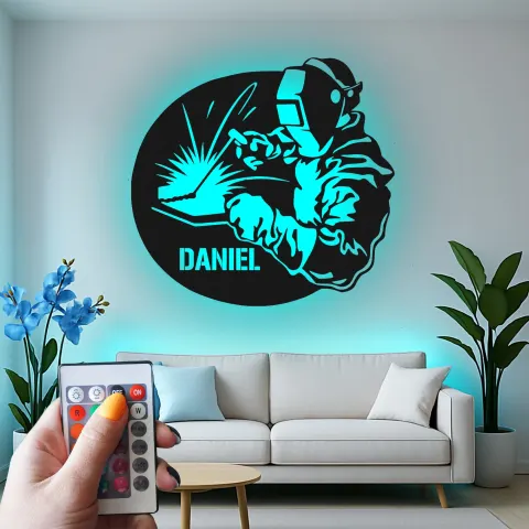 Vue alternative de Décoration murale en métal LED personnalisée pour soudeur - Cadeau pour passionné de soudage, décoration de garage ou d'atelier 1