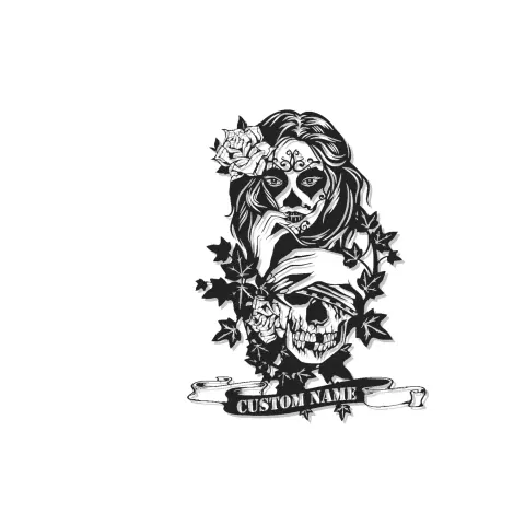 Sugar Skull LED Metal Sign | Personalized Gothic Wall Art | Custom Name Decor for Tattoo Studio & Salon