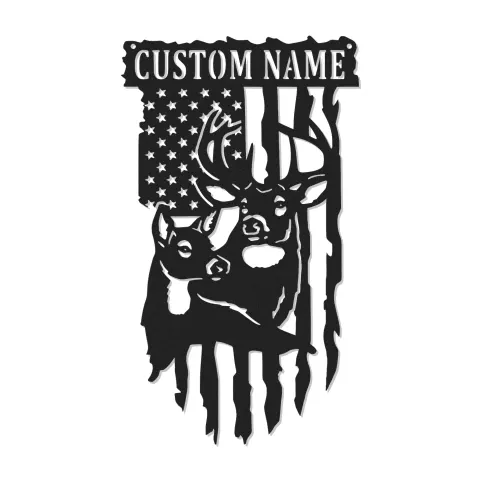 Custom Deer and American Flag Led Light Metal Wall Art Personalized Gift for Hunters Rustic Cabin Decor 1