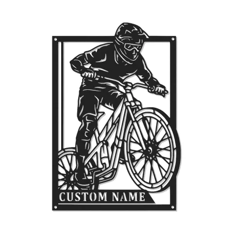 Personalized Mountain Biker LED Sign | Custom Metal Wall Art for Cyclist | Extreme Sports Decor Gift