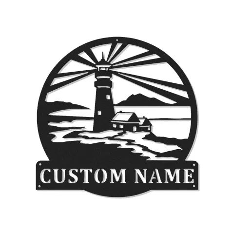 Cartel de metal LED personalizado de faro, regalo costero, decoración náutica para casa de playa 1