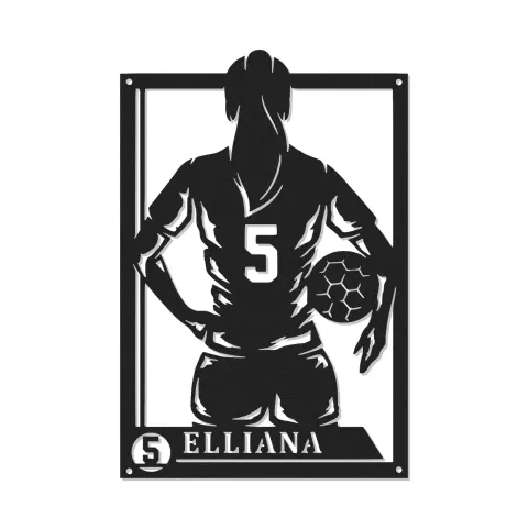 Cartel de chica futbolista personalizada | Cartel de nombre y número personalizado | Decoración LED de metal para habitación de atleta | Regalo para jugadora