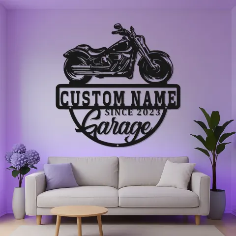 Vista alternativa di Insegna LED Personalizzata per Moto | Arte da Parete in Metallo per Garage | Regalo per Biker Personalizzato | Decorazione per Man Cave Illuminata