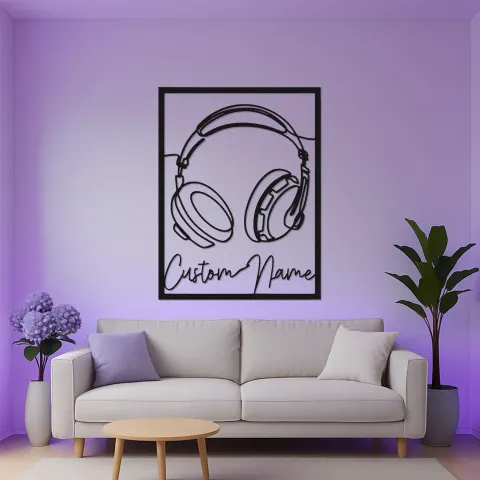 Vista alternativa di Insegna LED cuffie personalizzata | Decorazione murale in metallo su misura per studio musicale | Decor con nome per DJ | Idea regalo per musicista