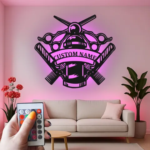 Vue alternative de Décoration murale en métal LED personnalisée pour barber shop - Cadeau pour barbiers, décoration de salon