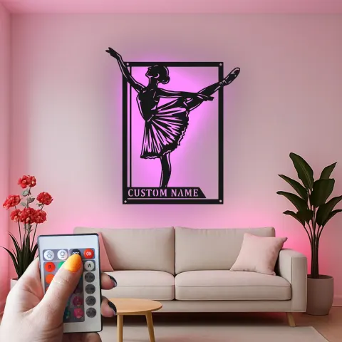 Custom Ballerina Led Light Metal Wall Art Personalized Dance Gift for Ballet Lovers Bedroom or Dance Studio Decor alternate view
