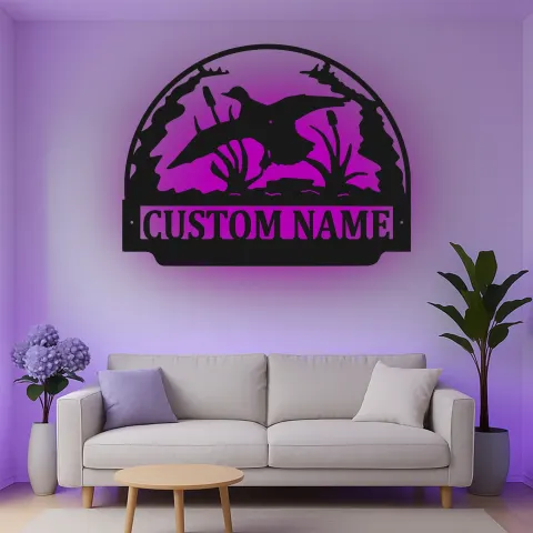 Personalisierte LED-Metall-Wandkunst mit Entenjagd-Szene – Geschenk für Jäger, Hütte oder Lodge alternative Ansicht